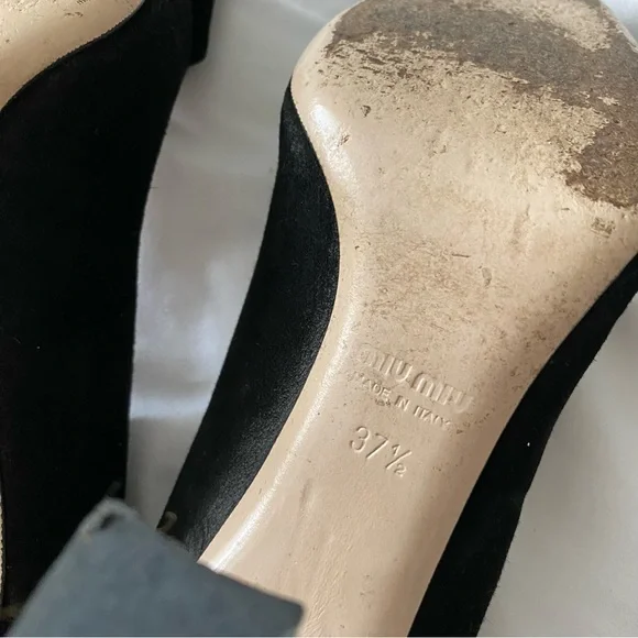 Miu Miu Black Suede Bow Peep Toe Pump - Picture 8 of 8